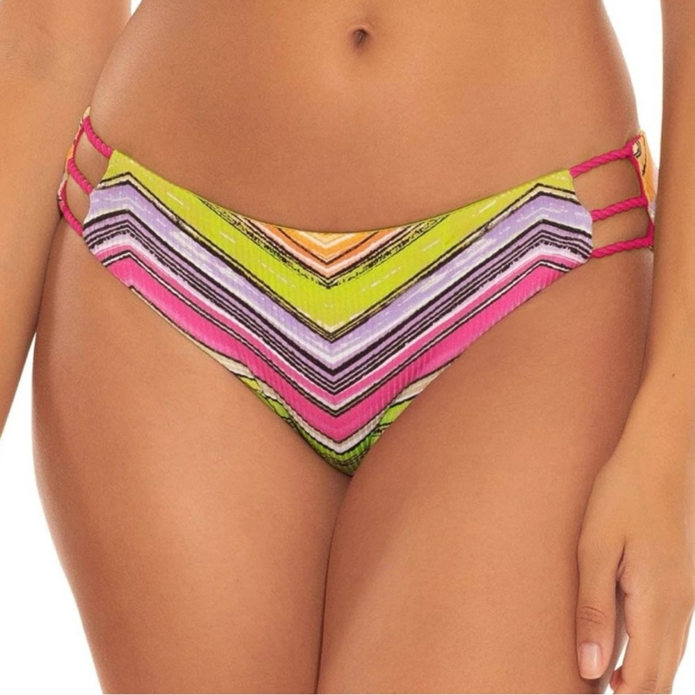 👙 BECCA Multicolor Striped & PINK REVERSIBLE Bottom SIZE M NEW W TAGS!